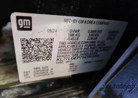 2025 Chevrolet Trax 1Rs z USA, uszkodzony, nr VIN KL77LGEP7SC061008